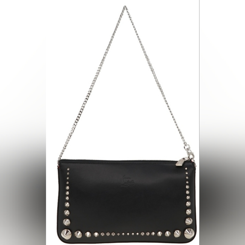 Christian Louboutin Loubila Chain Shoulder Bag Black Leather With Studs